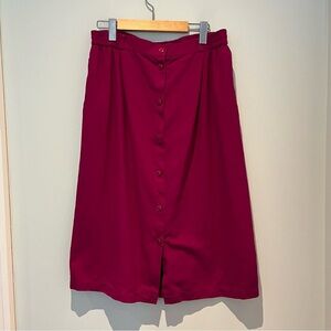 vintage 💯 silk fuchsia button down skirt